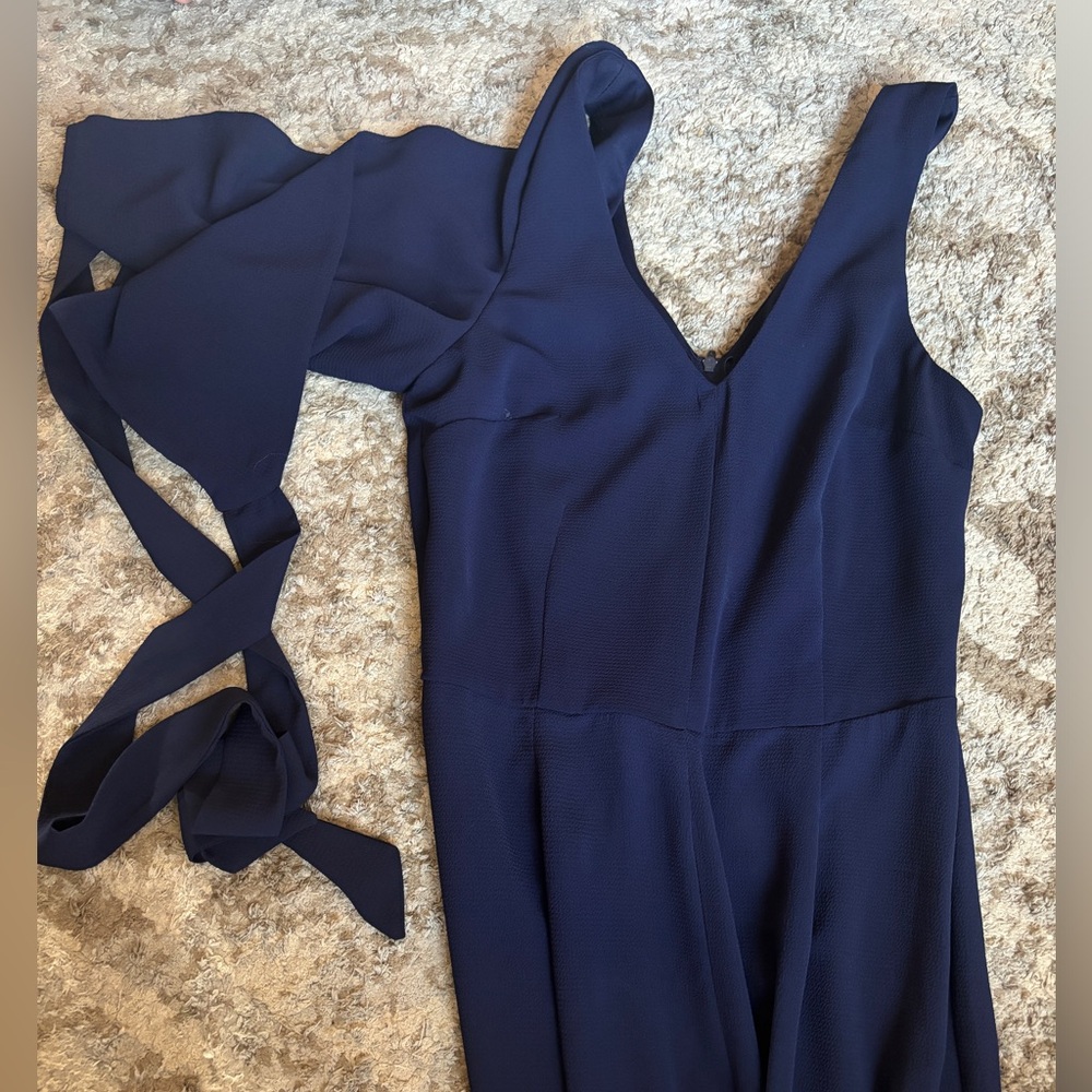 Jumpsuit, Navy Blue, One Shoulder Long Sleeve other tank top style